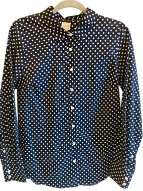 J. Crew Women’s Perfect Shirt Navy Polka Dot Size Medium